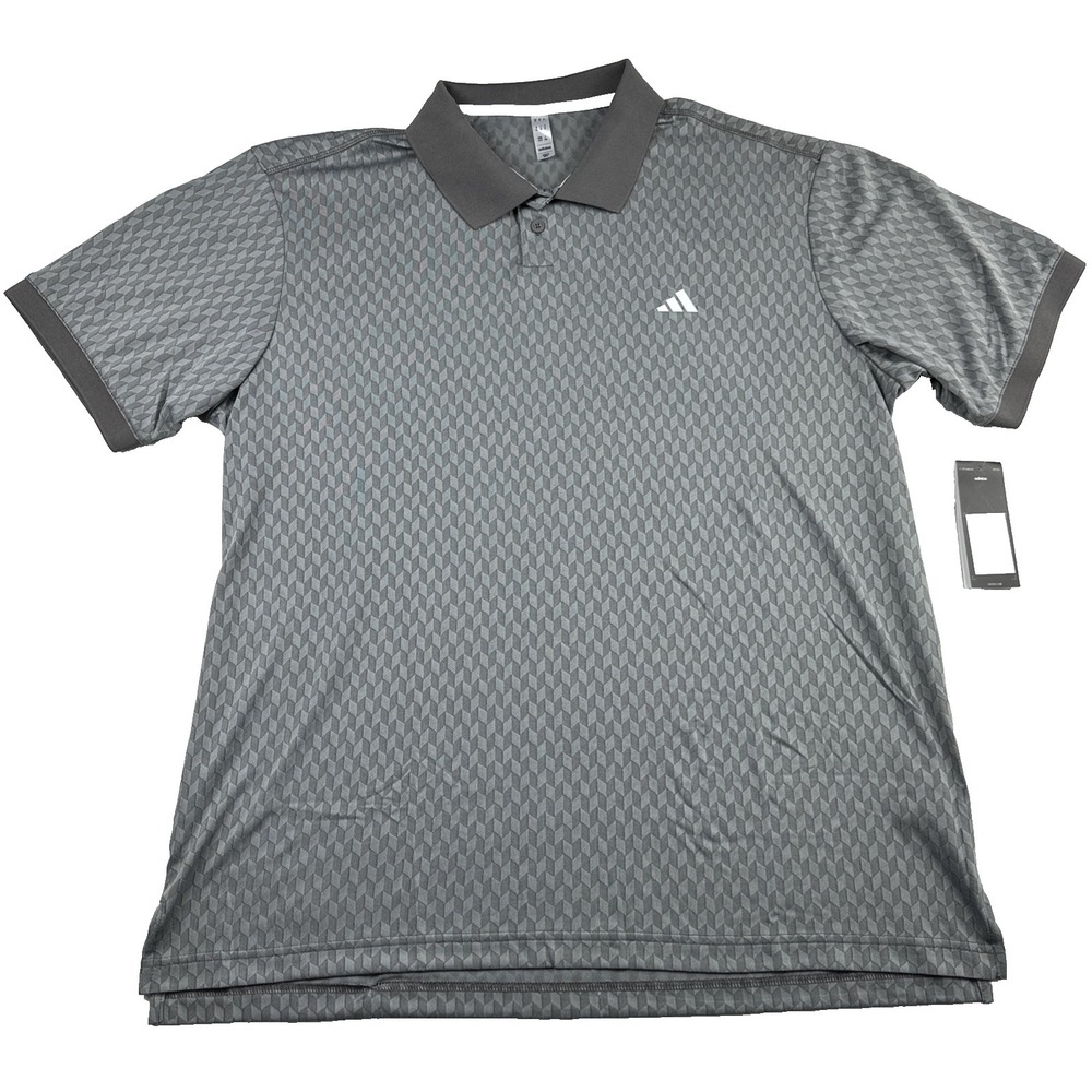 Adidas Mens Jacquard Polo Shirt Charcoal Grey Geometric 3D Pattern Golf Top XL